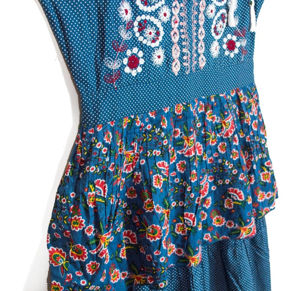 Kopal Izzy Boho Anthropologie Blue Foliage Triple Tiered Dress Medium - Picture 4 of 12
